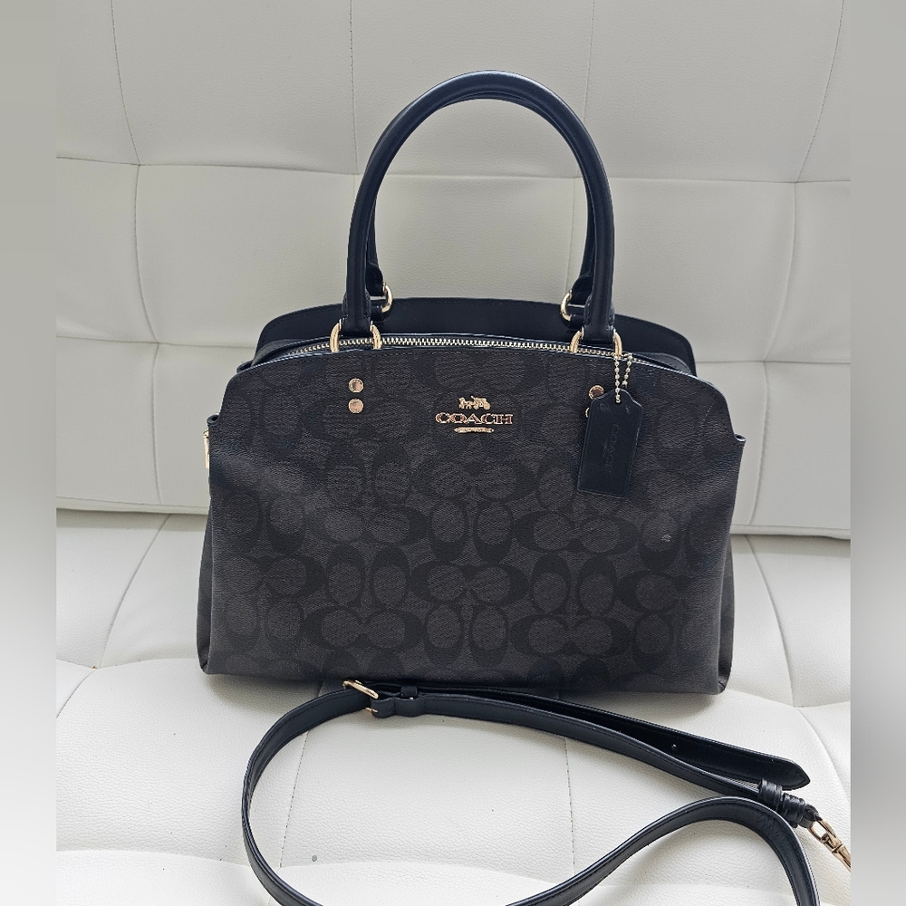 Coach Brown and Black Signature lillie satchel with Gold Hardware